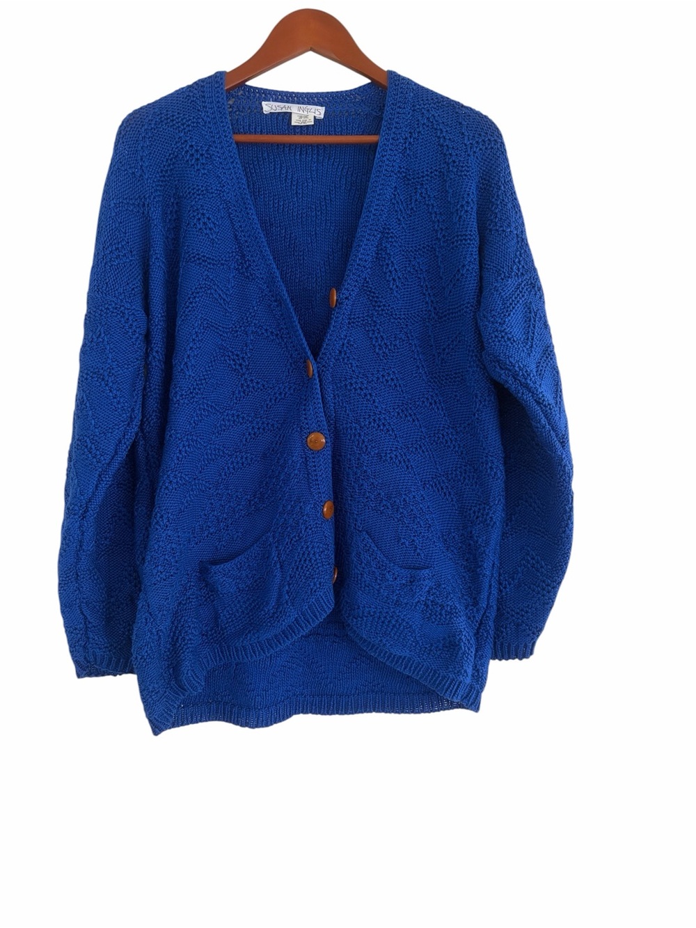 Susan Inglis Vintage Cobalt Blue Pima Cotton Textured Cardigan